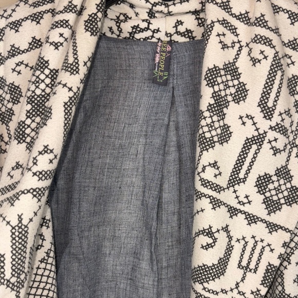 Free People Cream w/ Gray/Black Printed Cross Stitch Design Open Front Jacket - Picture 12 of 14